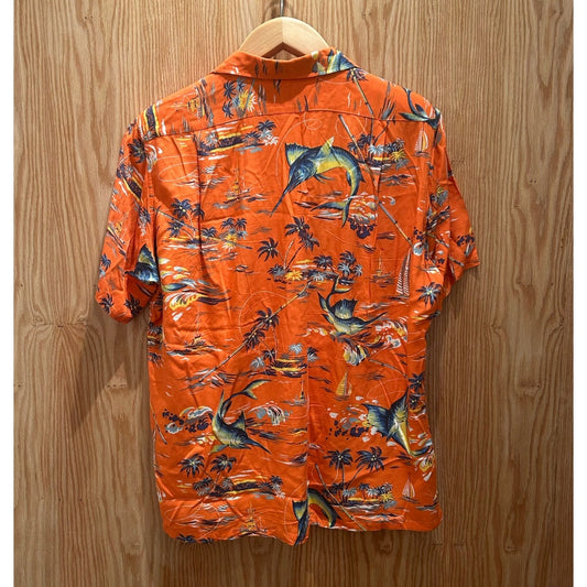 Vintage 1990s Polo Ralph Lauren Orange Hawaiian Marlin Shirt Camp Collar Men's L