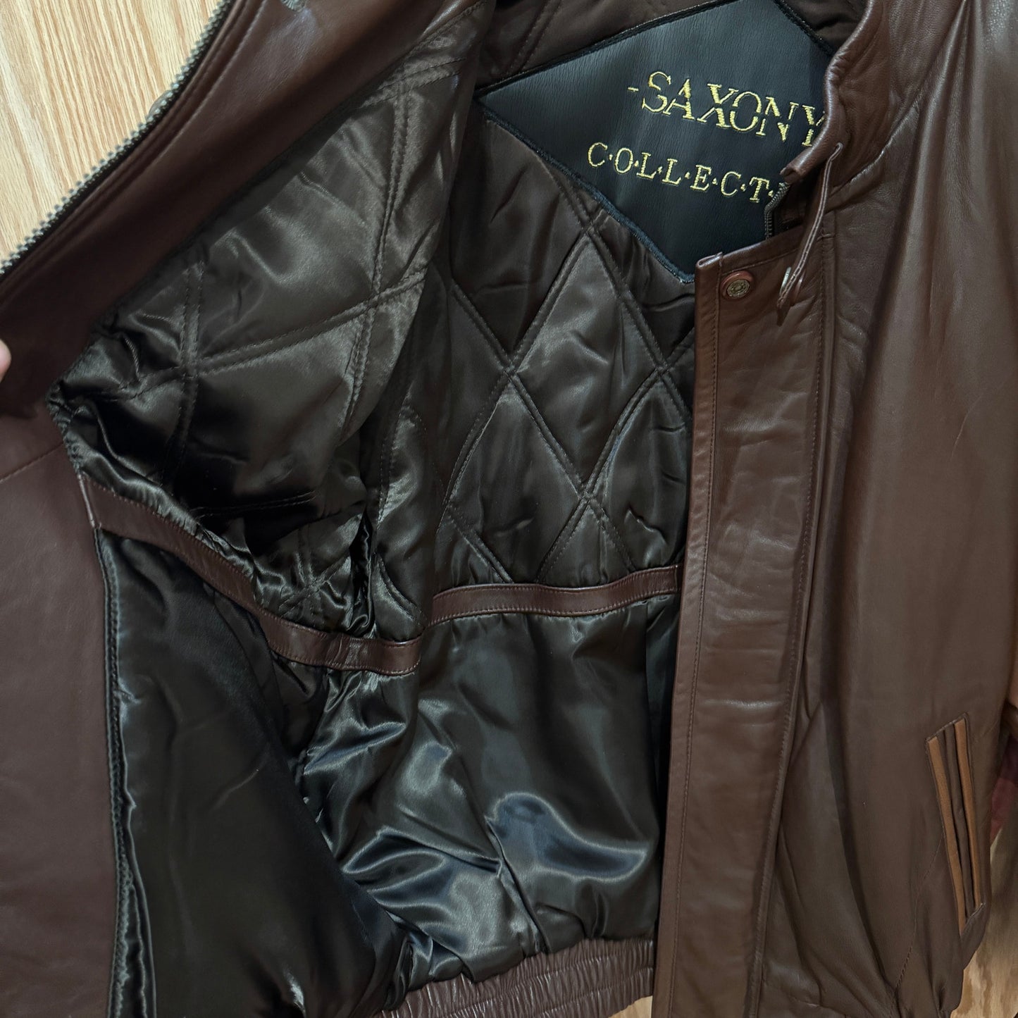 Vintage Saxony Leather Comber Monochrome Brown Men's L Rare Immaculate