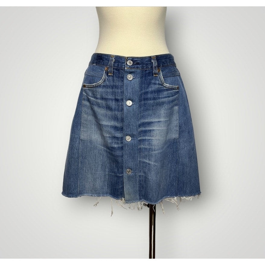 RE/DONE Levi’s Denim Mini Skirt Button Front Raw Hem