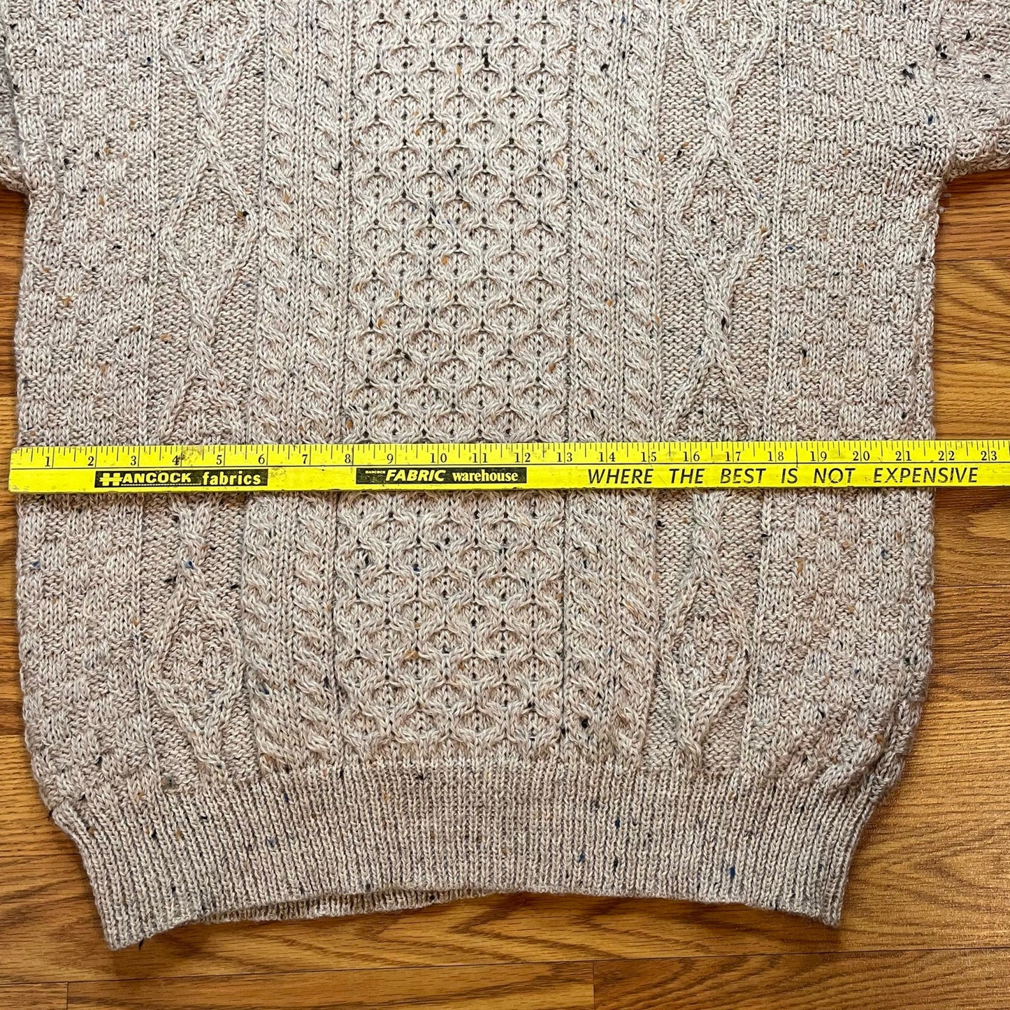 Vtg Aran Crafts Ireland Wool Fisherman Sweater Oatmeal Heather Speckle Men Lg