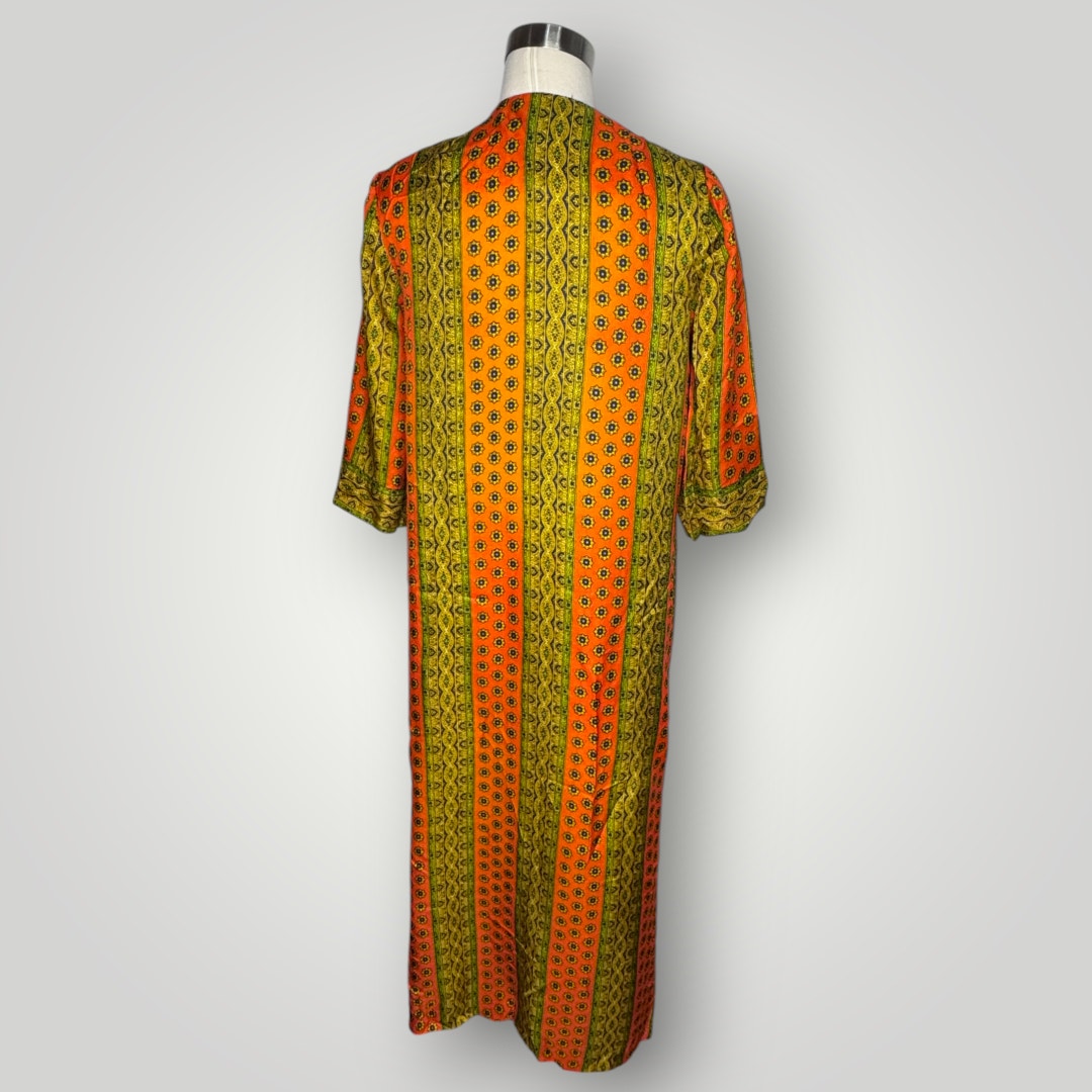 Vintage 1970s 5th Avenue Robes Kaftan Mumu Orange Green Medium