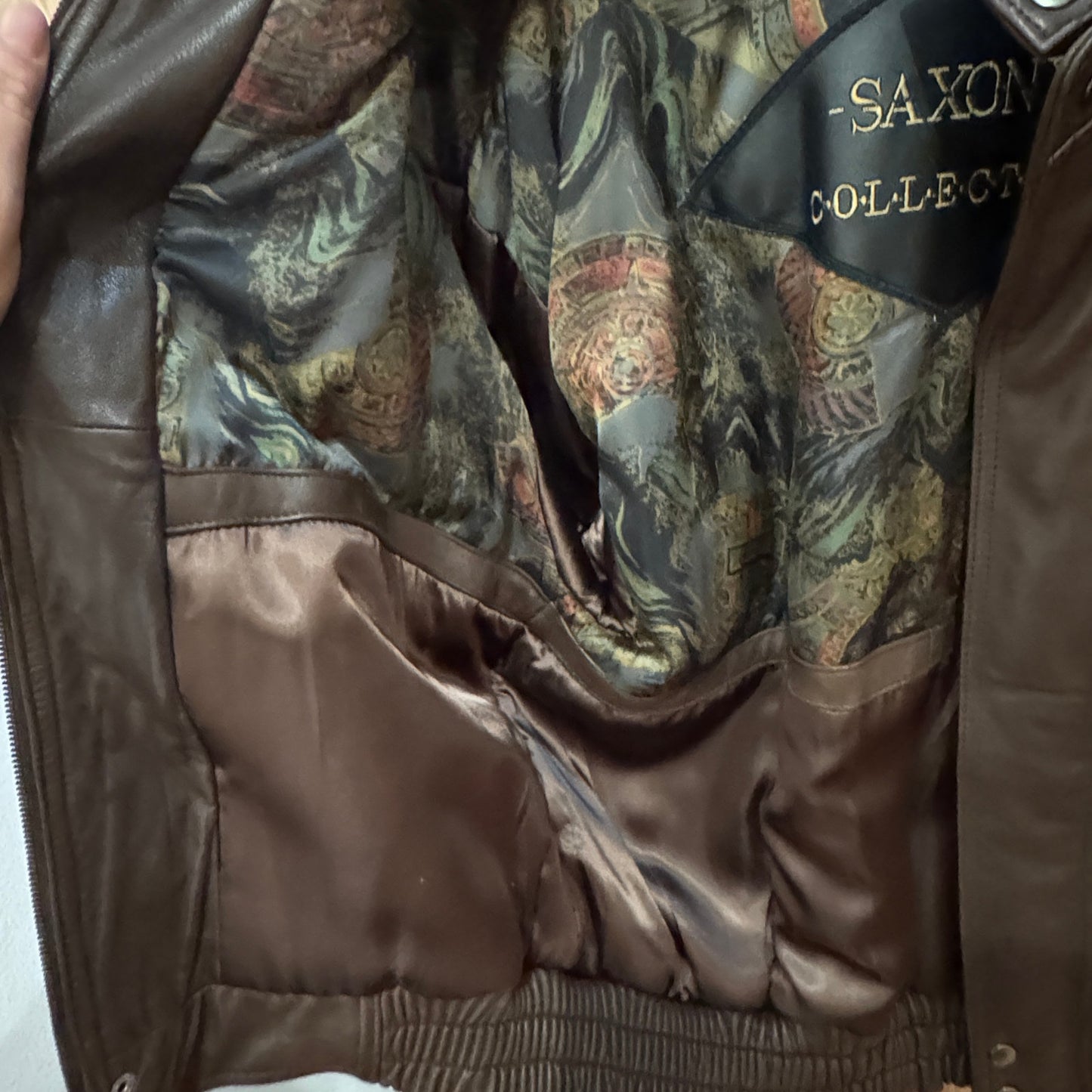 Vintage 1990s Leather Coat Brown Saxony Bomber Men's L Excellent