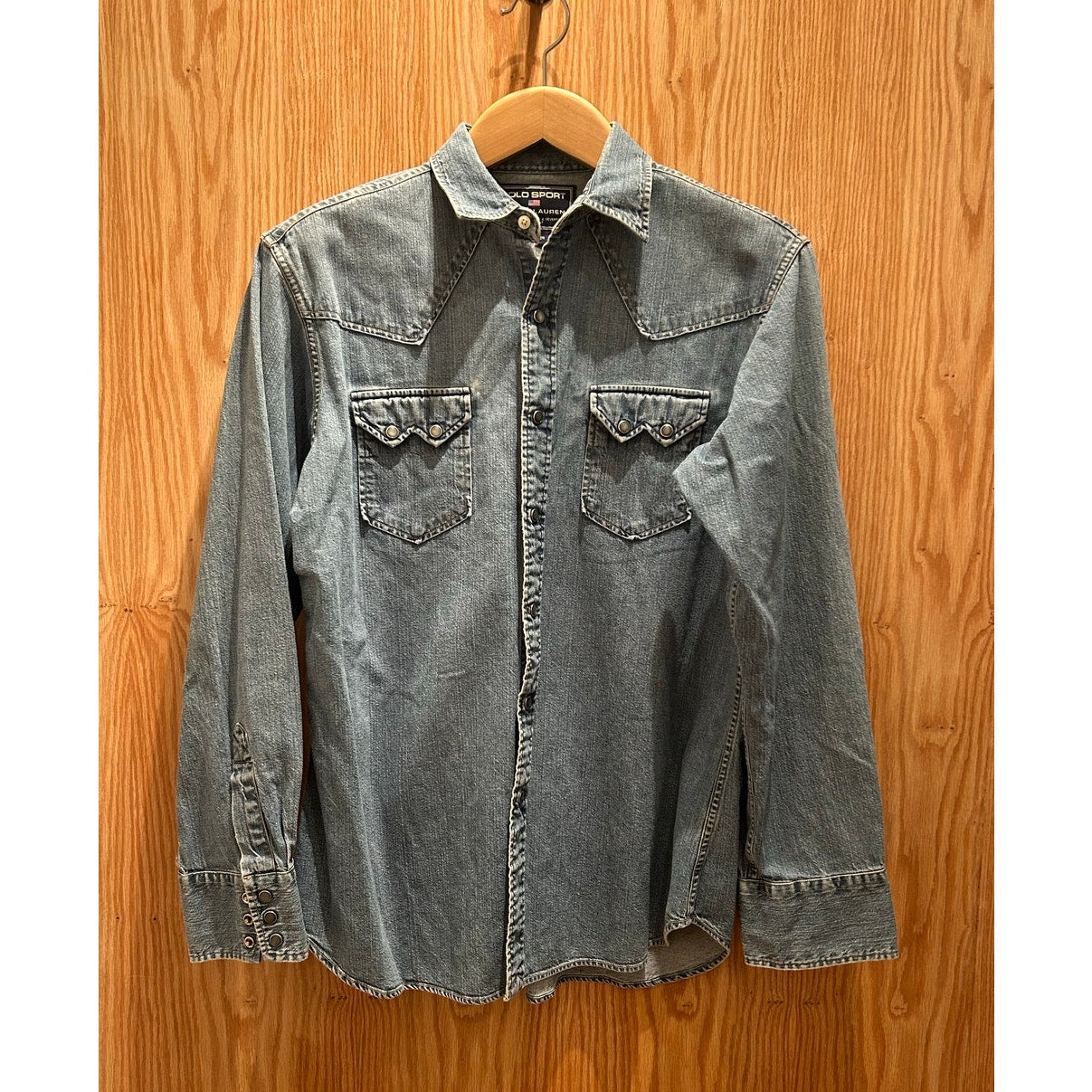 Vintage 1990s Polo Sport Denim Shirt Pearl Snap Sawtooth Pockets Men's Large