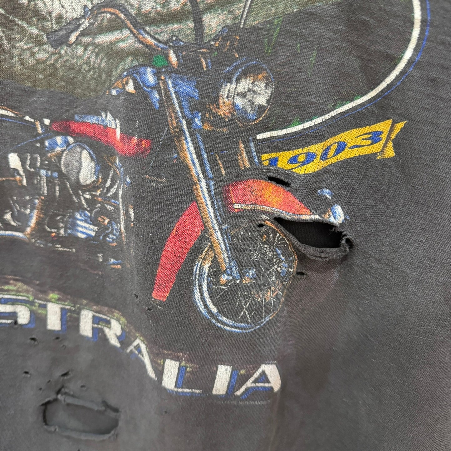 Vintage 1991 Harley Davidson Australia Biker 3D Graphic Tee Size Large Thrashed