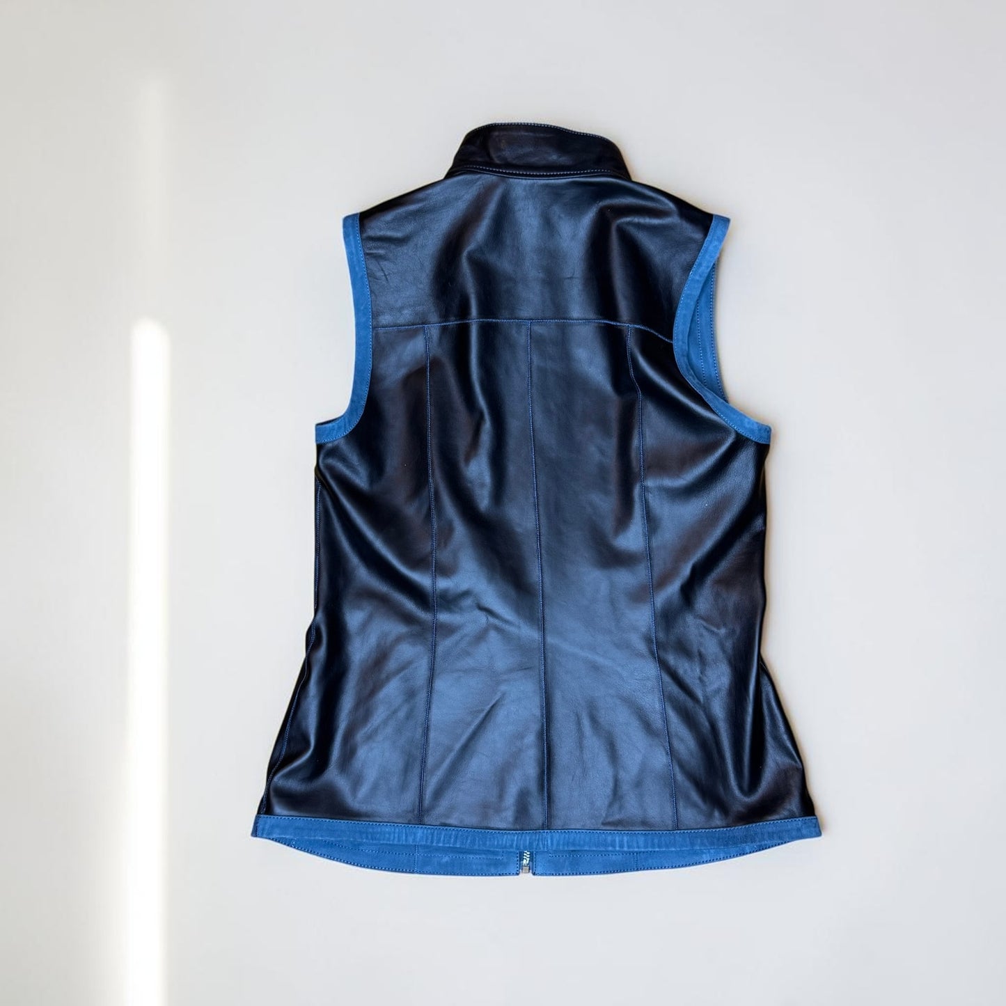 Vintage Unbranded Reversible Leather Vest Blue Black Genuine Y2k Zip Women's XS