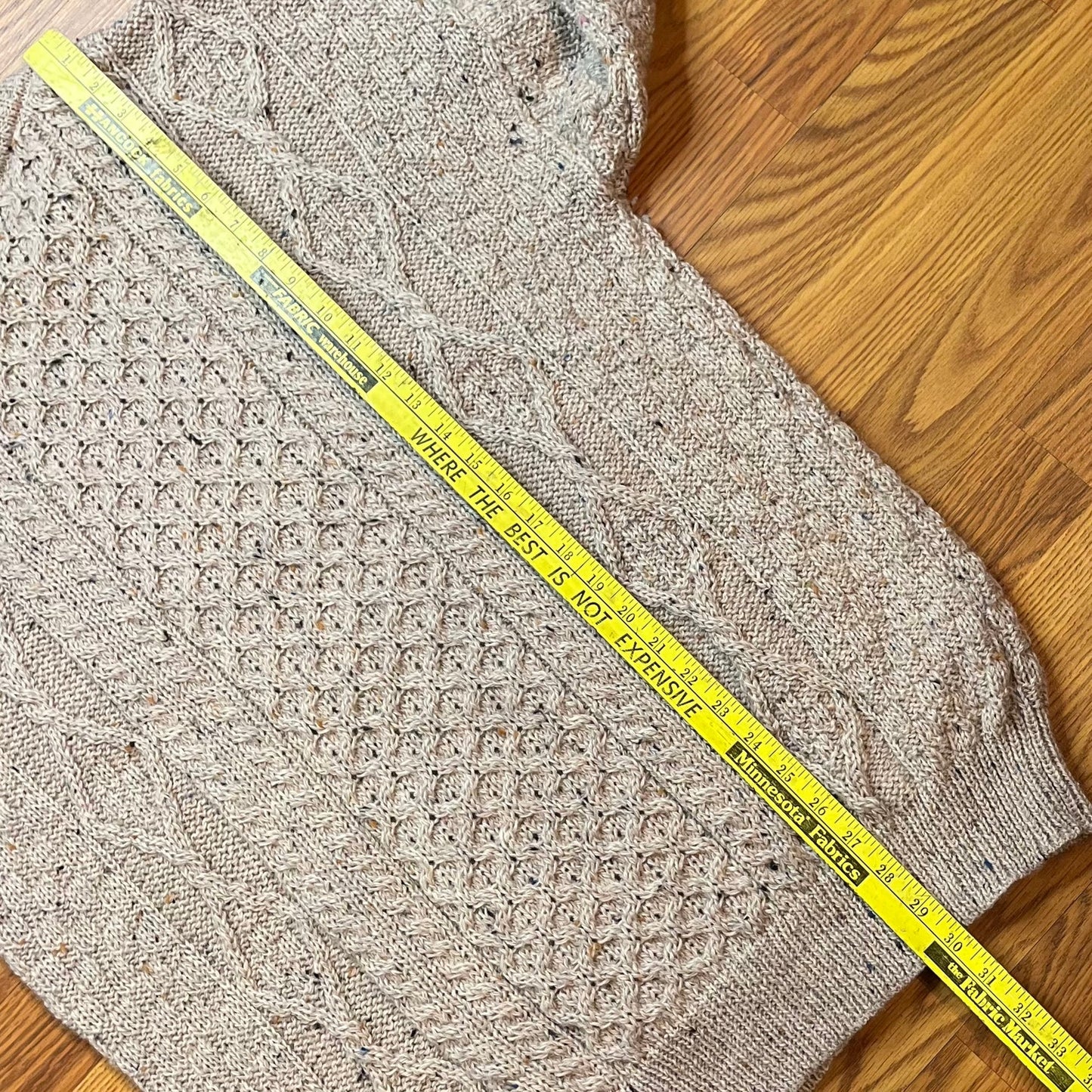 Vtg Aran Crafts Ireland Wool Fisherman Sweater Oatmeal Heather Speckle Men Lg