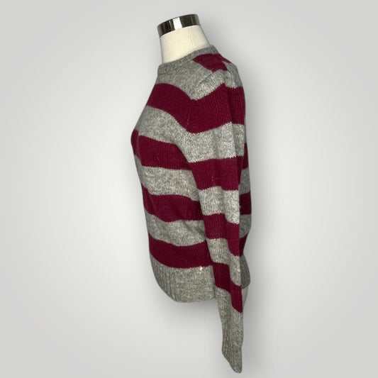 Vintage Jade Shetland Wool Crewneck Pullover Sweater Gray Maroon Striped Small