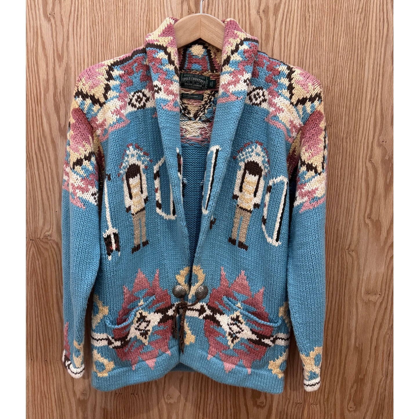 Vintage 90s Ralph Lauren Country Turquoise Southwestern Concho Cardigan Sweater