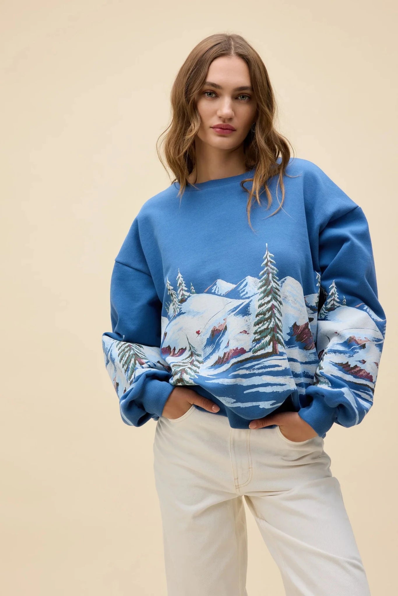 Alpine Ski Scene Oversized Crew Sweatshirt Regular price - MST GoodsDaydreamer