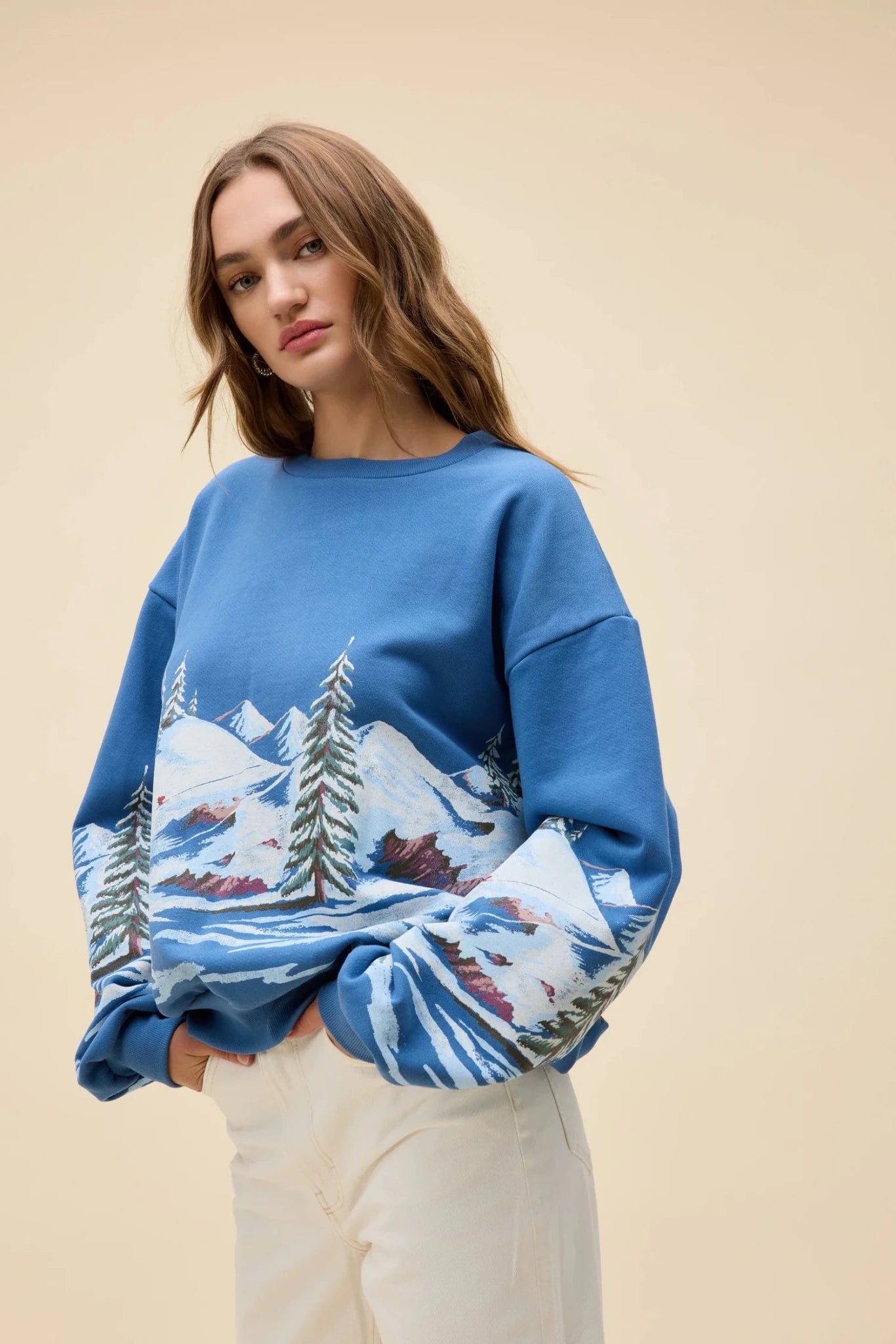 Alpine Ski Scene Oversized Crew Sweatshirt Regular price - MST GoodsDaydreamer
