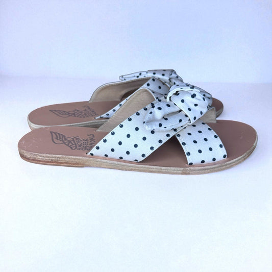 Ancient Greek Sandals Polka Dot Bow Size 39 Criss Cross Black White 8.5 - MST GoodsAncient Greek Sandals
