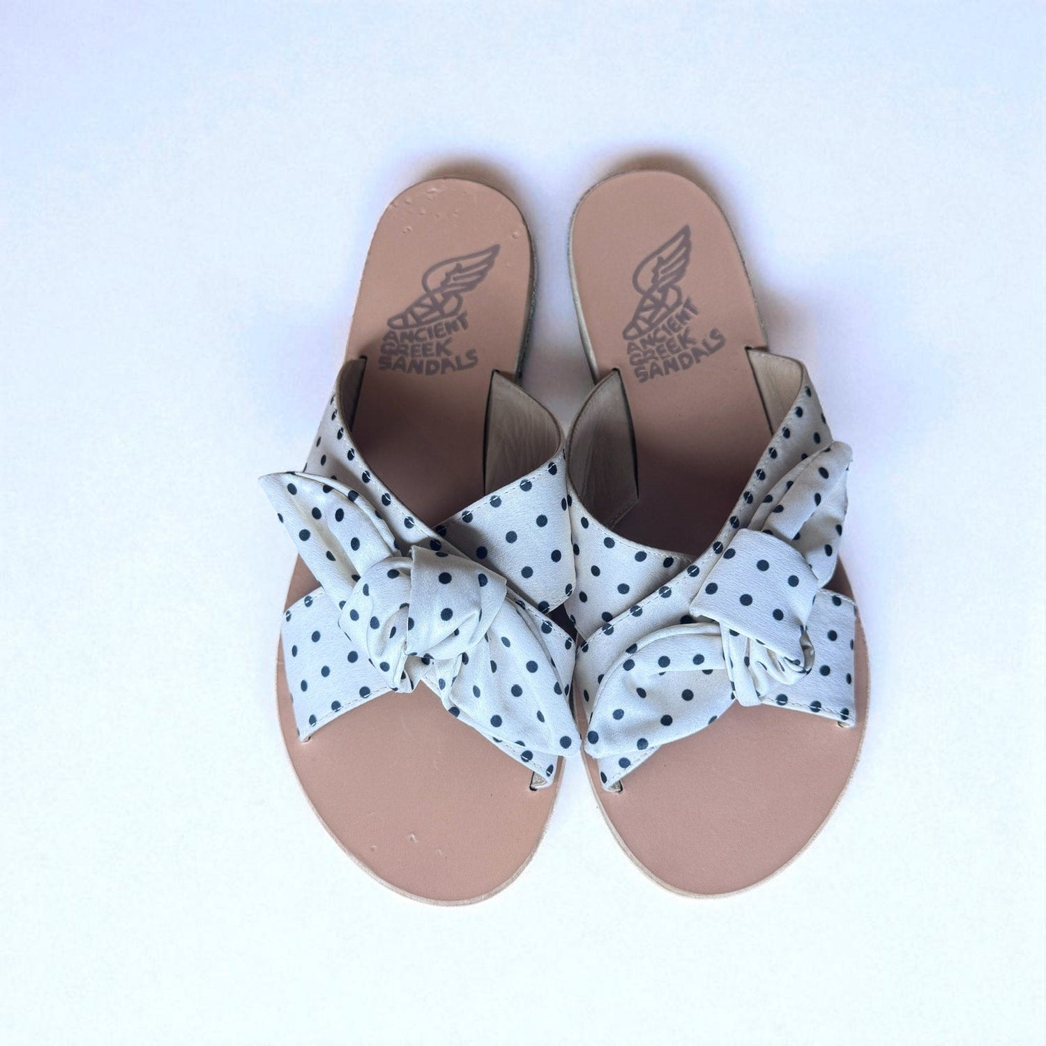 Ancient Greek Sandals Polka Dot Bow Size 39 Criss Cross Black White 8.5 - MST GoodsAncient Greek Sandals