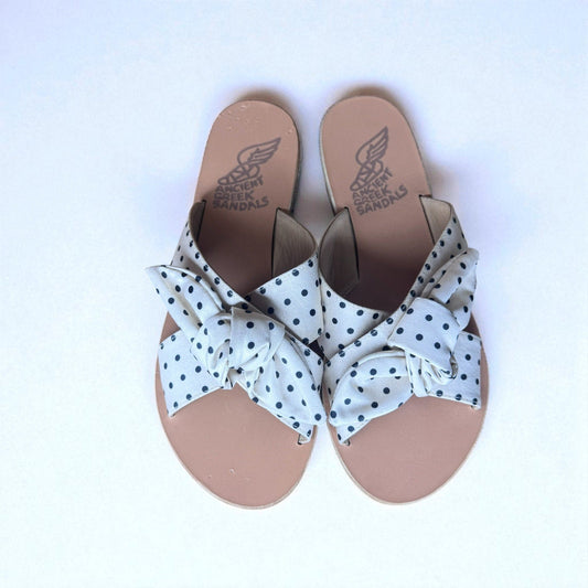 Ancient Greek Sandals Polka Dot Bow Size 39 Criss Cross Black White 8.5 - MST GoodsAncient Greek Sandals
