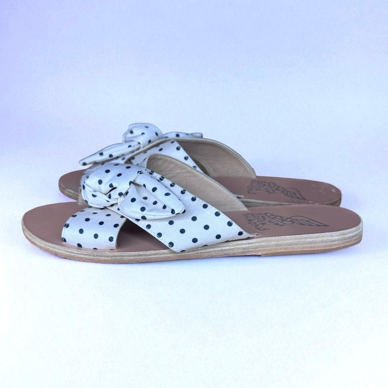 Ancient Greek Sandals Polka Dot Bow Size 39 Criss Cross Black White 8.5 - MST GoodsAncient Greek Sandals