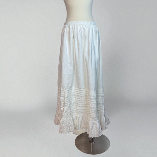Vintage Antique Edwardian White Cotton Petticoat Skirt Tiered Embroidered Eyelet