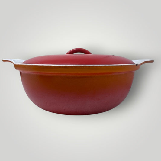 Vintage Descoware Belgium Cast Iron Dutch Oven 1 Qt Enamelware  Flame Orange #18