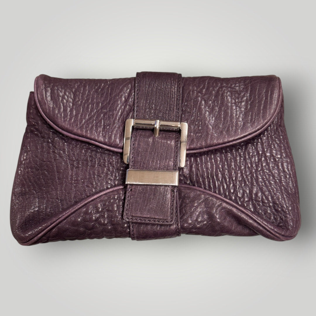 Vtg Y2k Michael Kors Heidi Clutch Genuine Leather Aubergine MSRP $178 Dust Bag