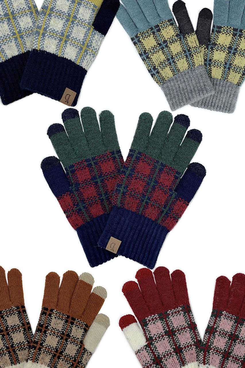 Plaid Knit Touch Gloves