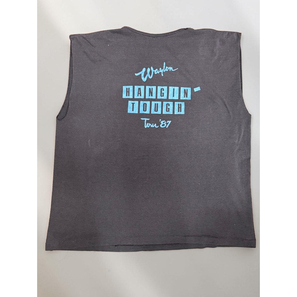 Vintage T-Shirt Waylon Jennings Hangin' Tough Tour 1987 Sleevless Cutoff L