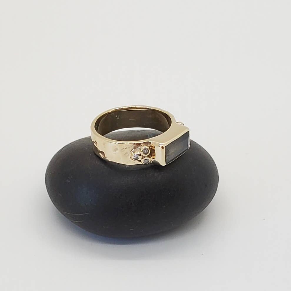 Brass Labradorite Bar Ring