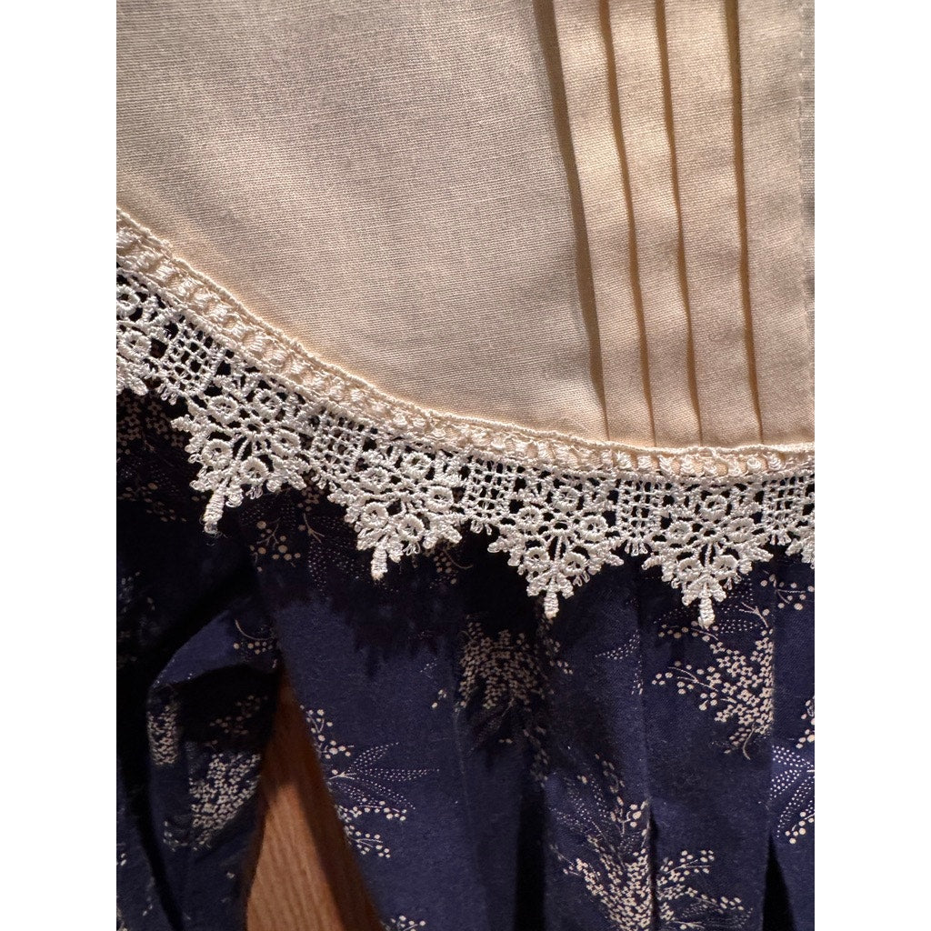 Vintage Gunne Sax by Jessica Prairie Dress Lace Blue Floral Collar 7 XS Buttons