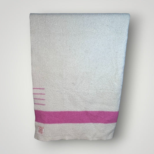 Vintage Hudson Bay 4 Point Blanket 1950s Rare Pink Fluffy Wool 72”x88” Double