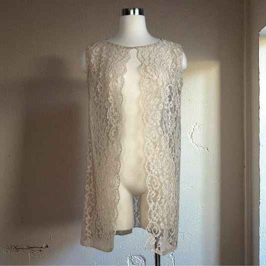 Vintage 1930s Ivory Lace Coat Fingertip Length Sleeveless Open Front Romantic