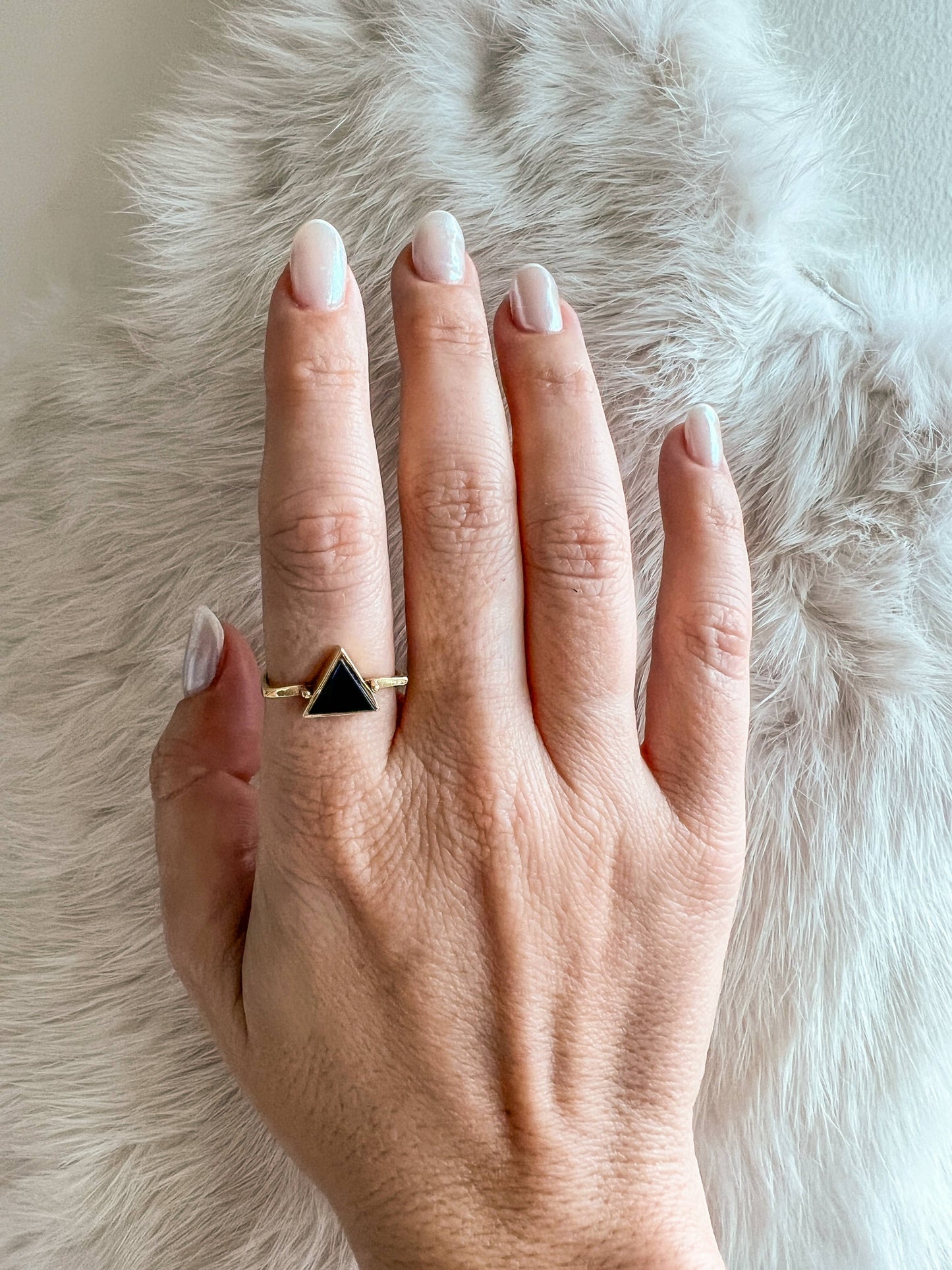 Brass Ring with Triangle Onyx Stone