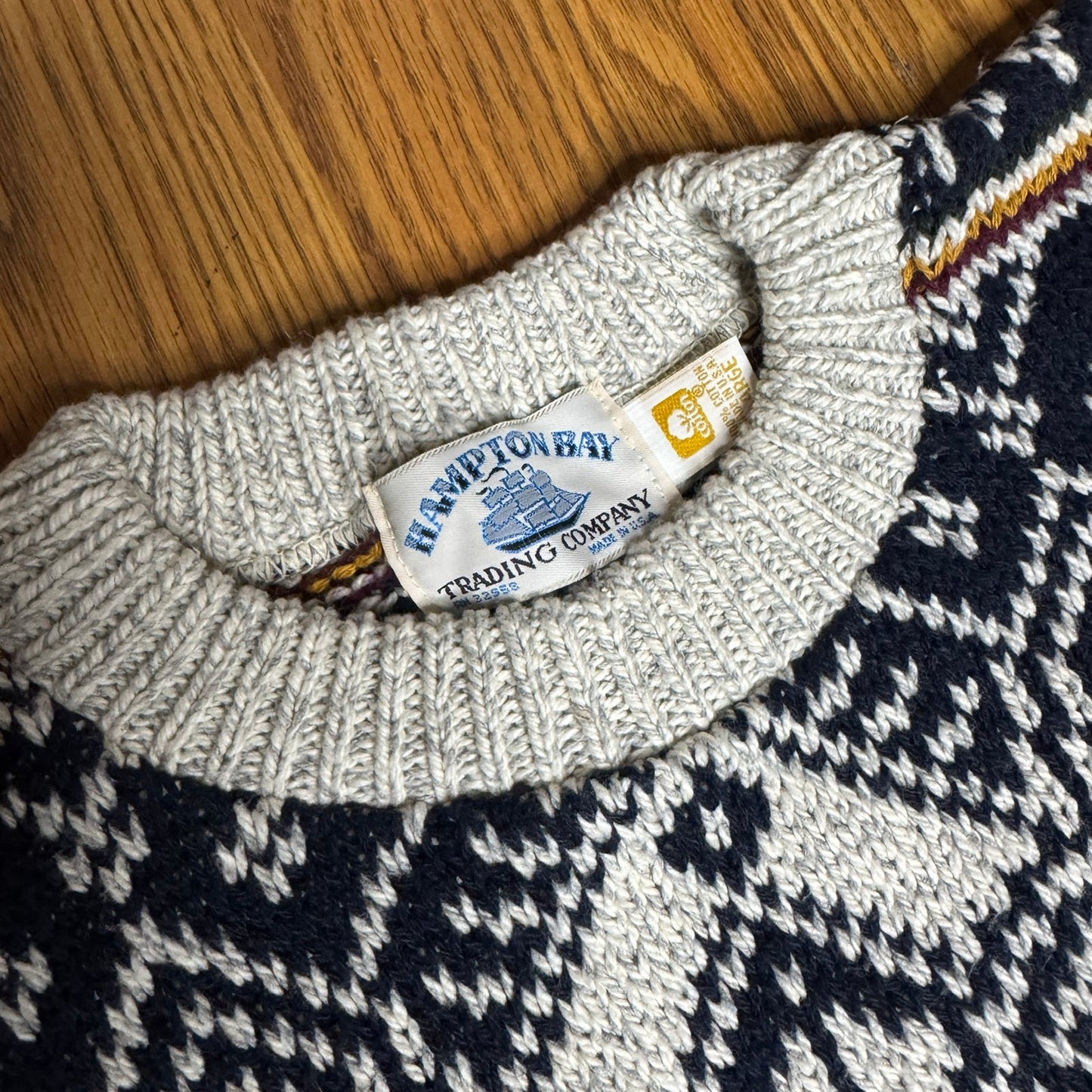 Hampton Bay Trading Company Sweater Fair Isle Crewneck Men's Large Heather Gray