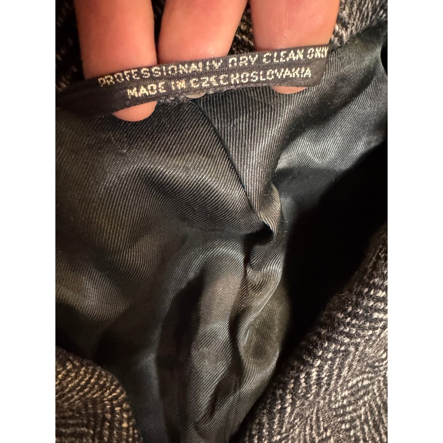 Vintage NEW Wool Overcoat Czechoslovakia Gray Herringbone 42 Large