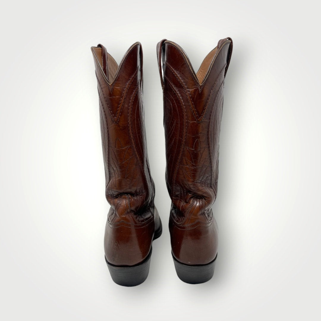 Vtg Lucchese Classic Brown Brush Off Goat Cowboy Boot Men Western Snip Toe 12.5A