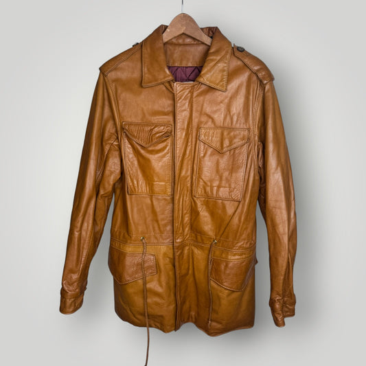 Vintage 1970s Rome Leather Jacket Utility Brown Chore Style Men's Medium