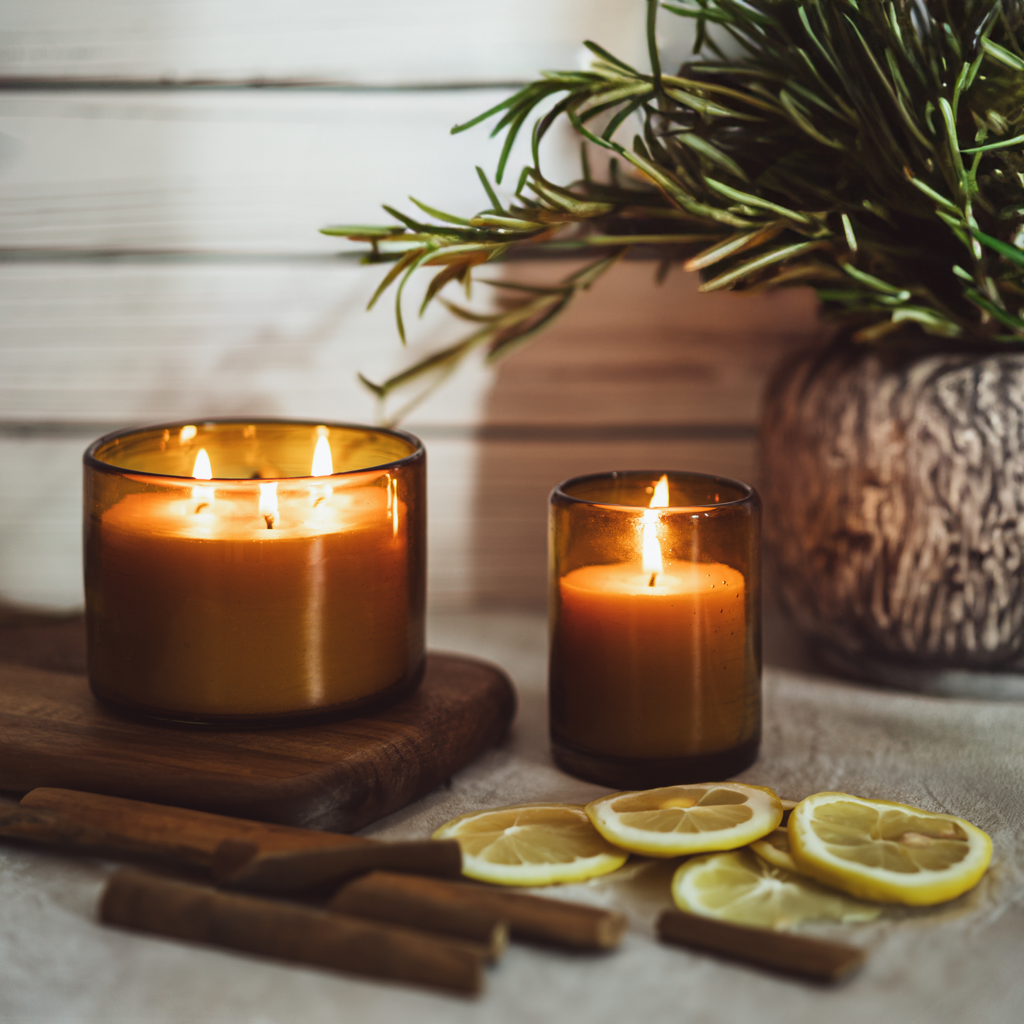 Scented Beeswax Candles - Pure Essential Oils - Blown Glass Holders