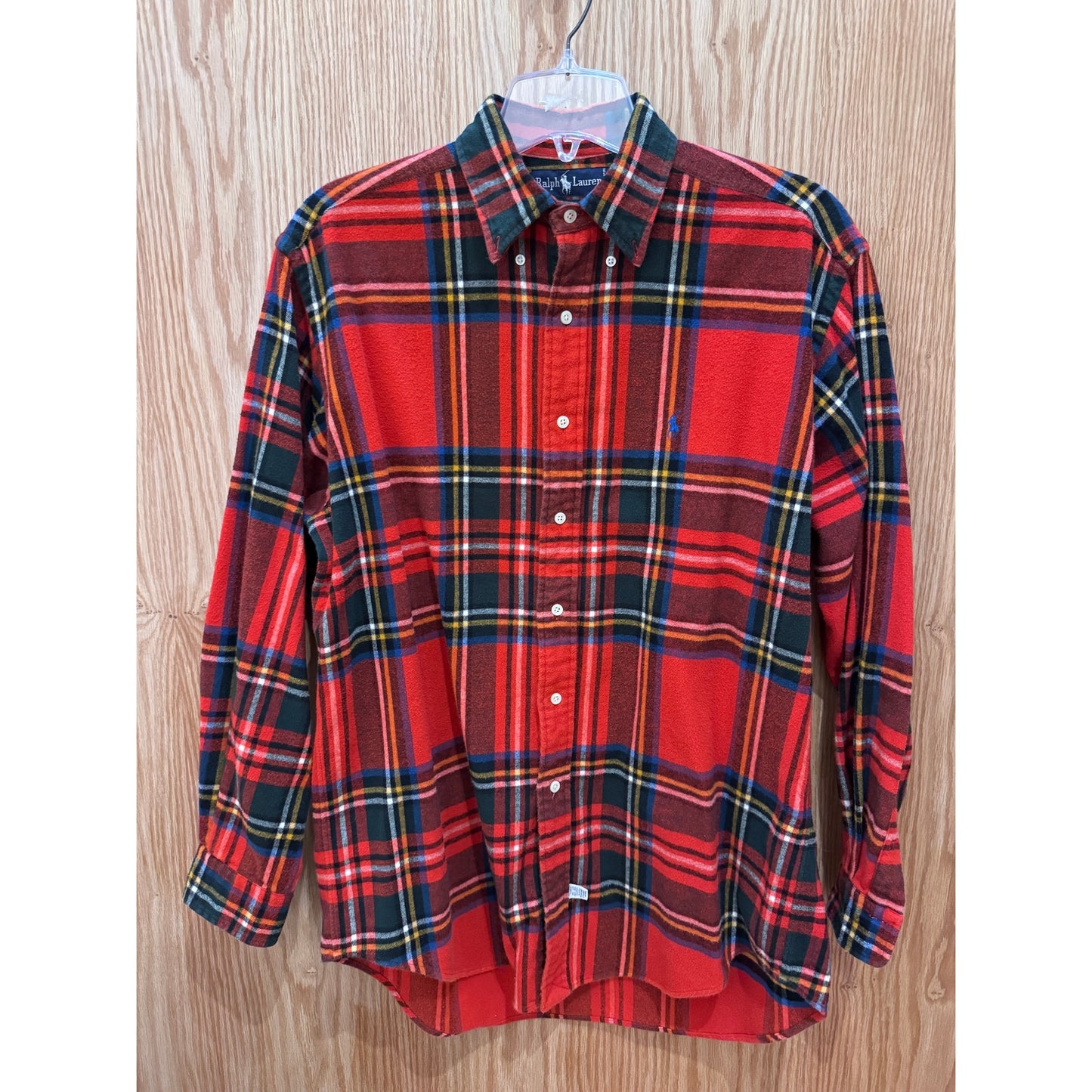 Vintage 1990s Ralph Lauren Flannel Cotton Soft Heavy M Plaid Red Men's