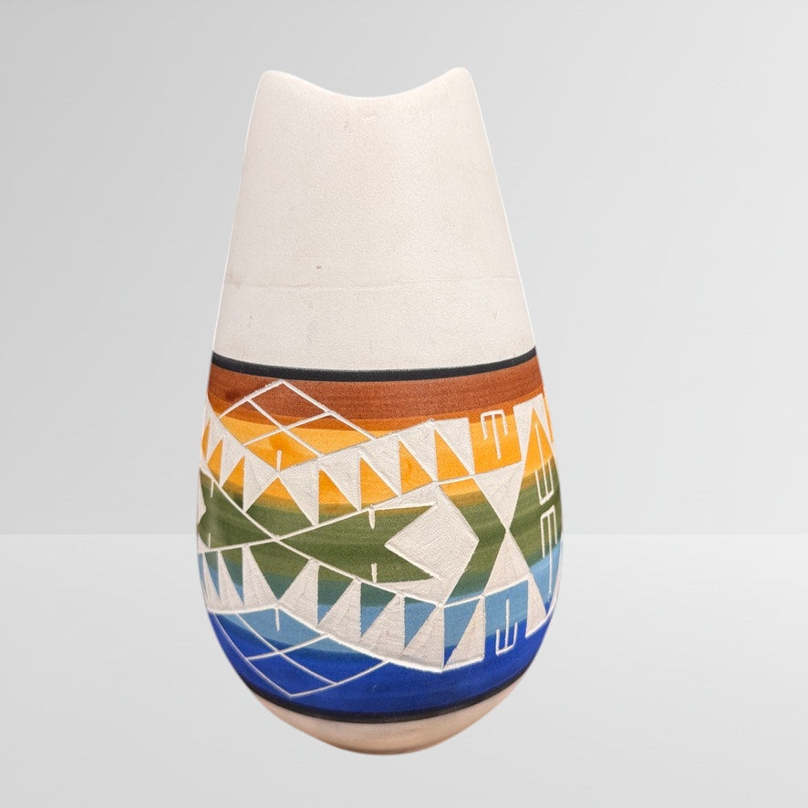 Vtg Sioux Pottery Rapid City South Dakota Vase Signed Swift Eagle Multicolor