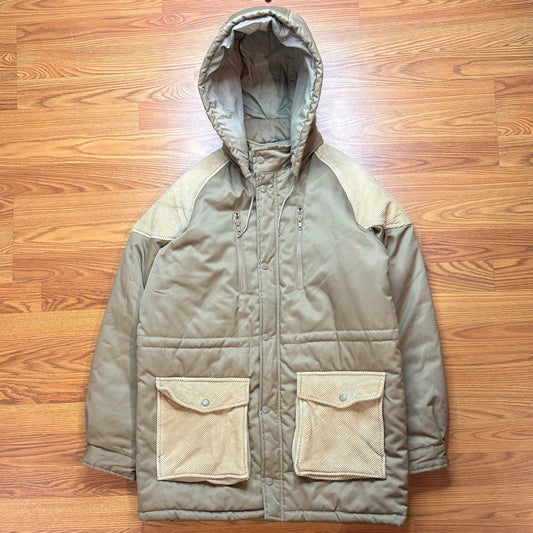 Vintage 1980s Outdoor Exchange Jacket Mens L Insulated Hooded Corduroy Brown