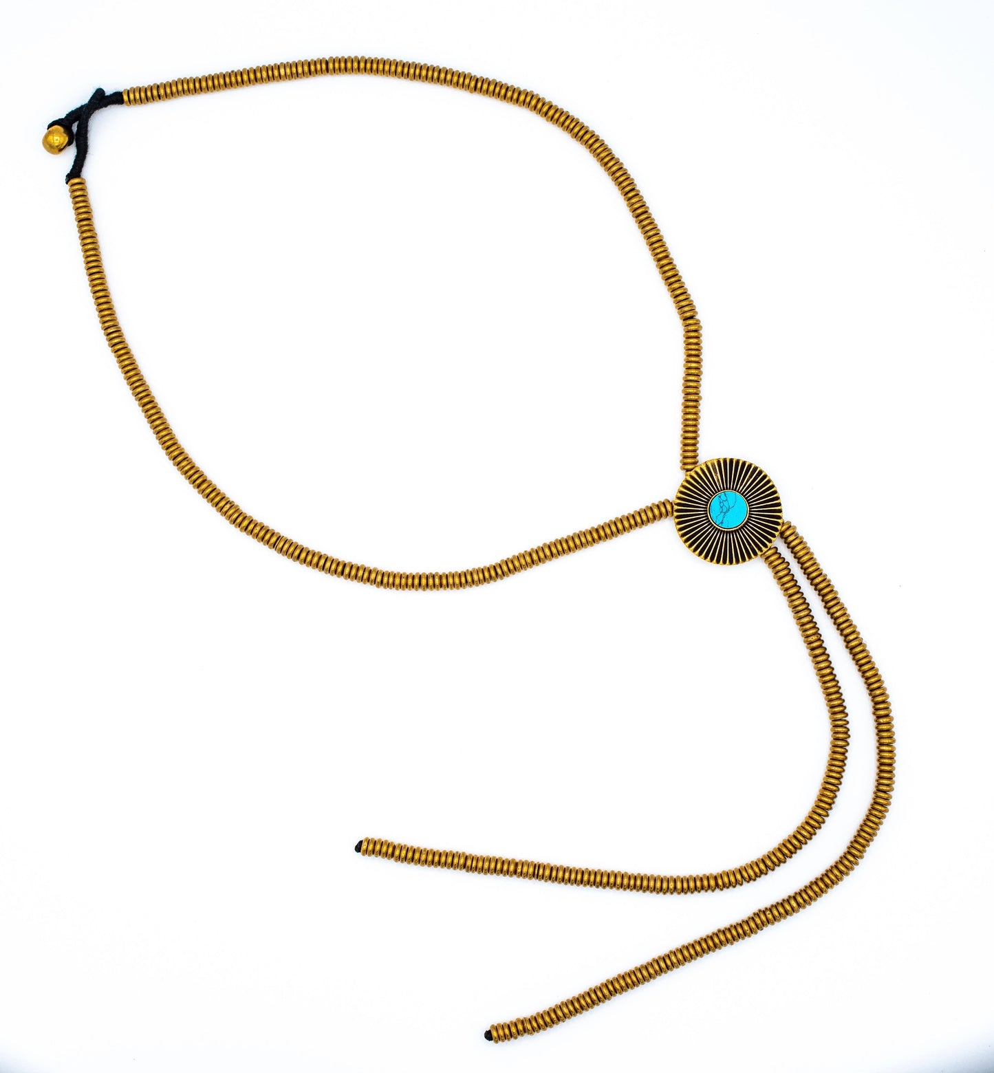 Brass Turquoise Sunburst Bolo Necklace