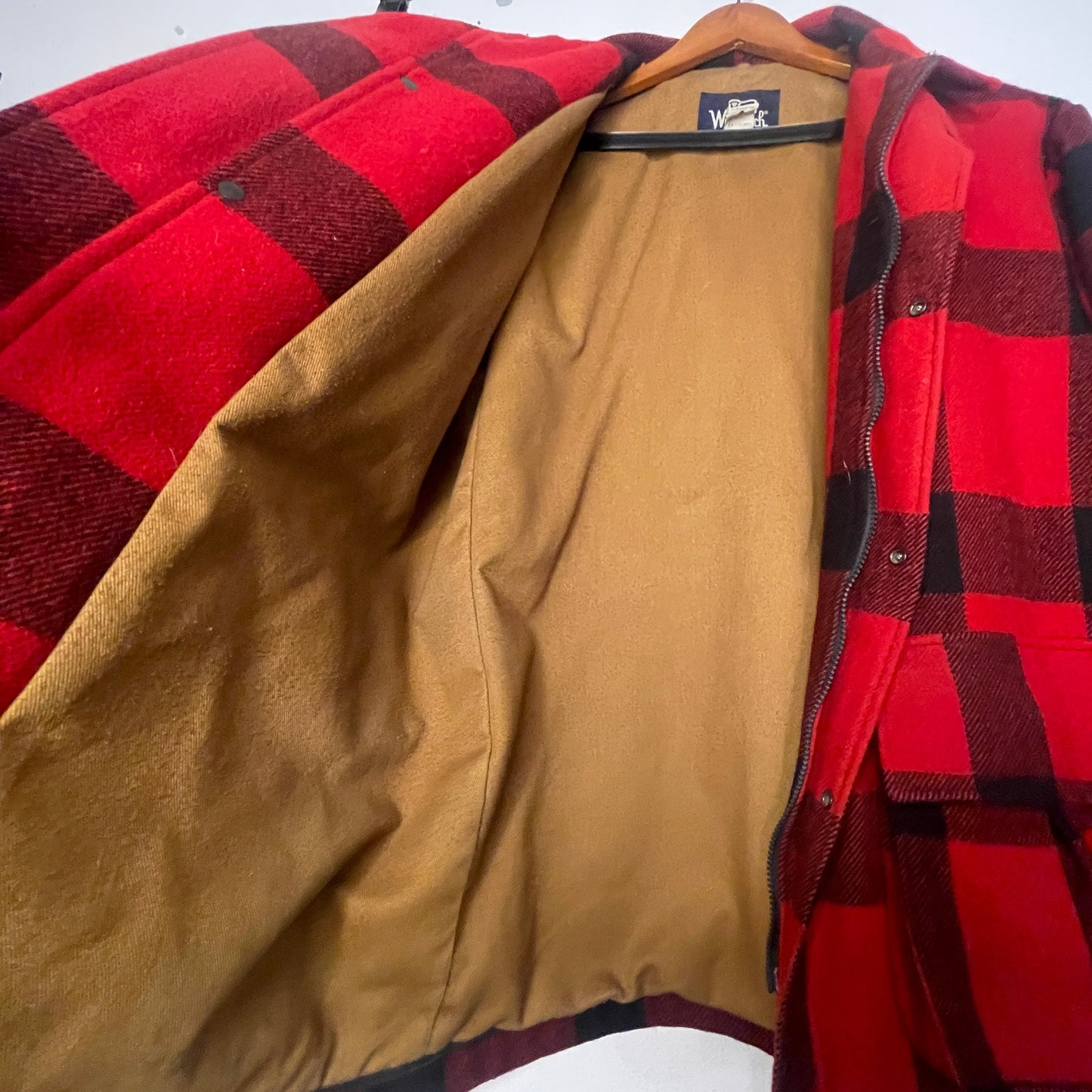 Vintage 1990s Woolrich Buffalo Plaid Wool Mackinaw Hunting Coat Jacket Size M