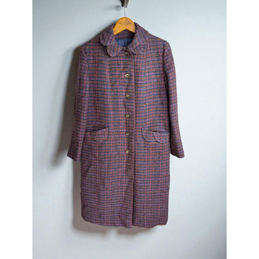Vintage 1950s Harris Tweed Long Coat Multicolor Woven Hebrides Med Womens