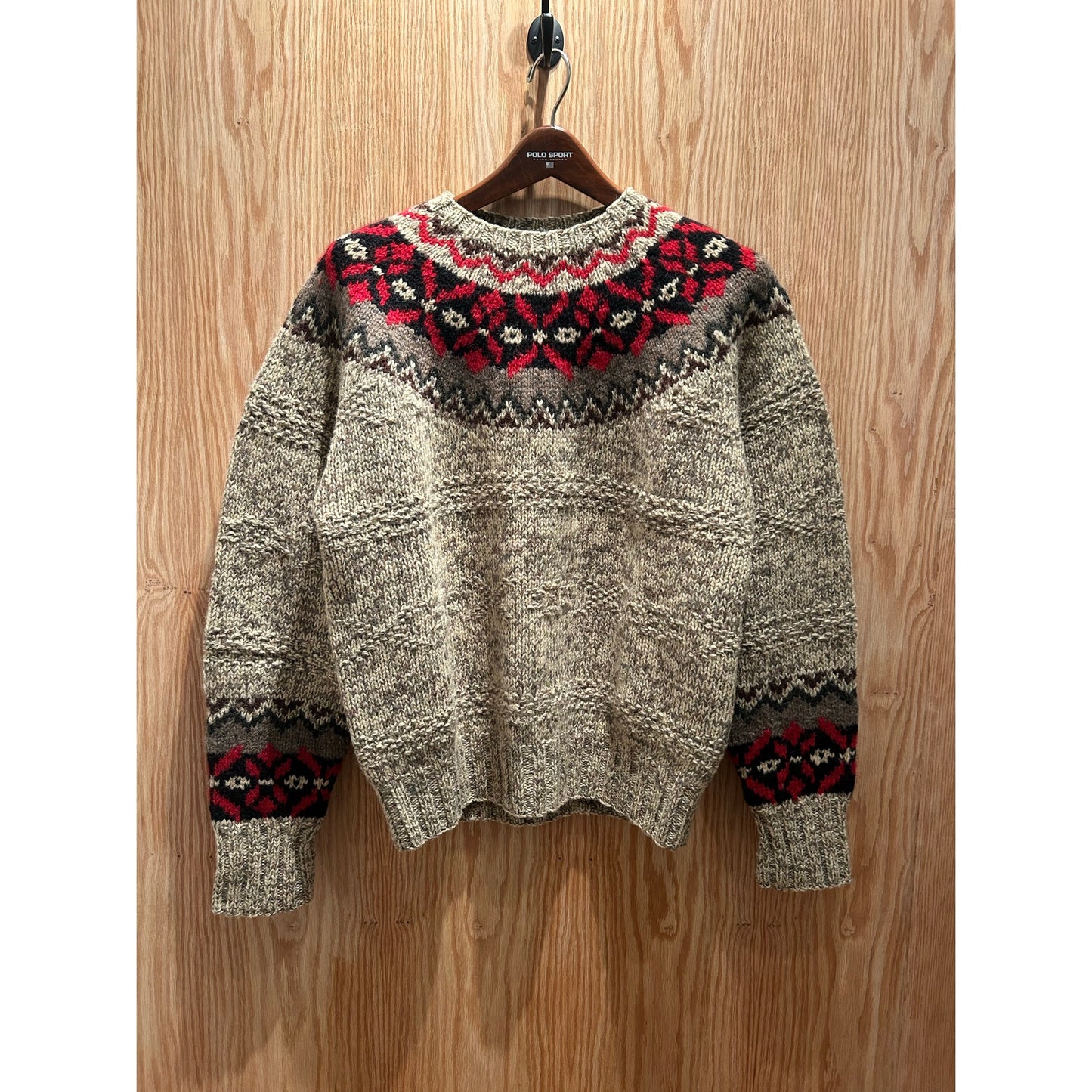 Vintage Polo Ralph Lauren Nordic Fair Isle Hand Knit Wool Sweater Brown Men's L