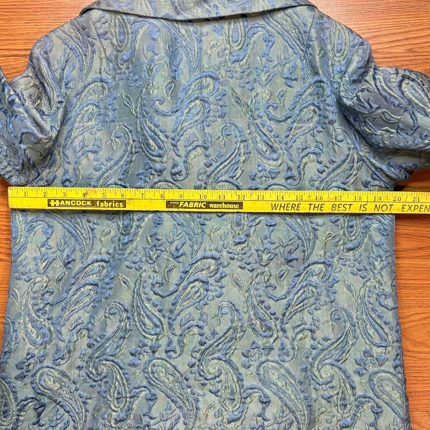 Vintage 1960s Brocade Blue Green Jacquard Coat Long Double Breasted