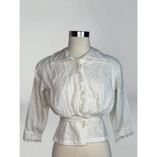 Vintage Edwardian Cotton Gauze Blouse Swiss Dot White XS