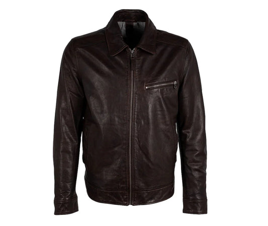 Brown leather jacket on a white background