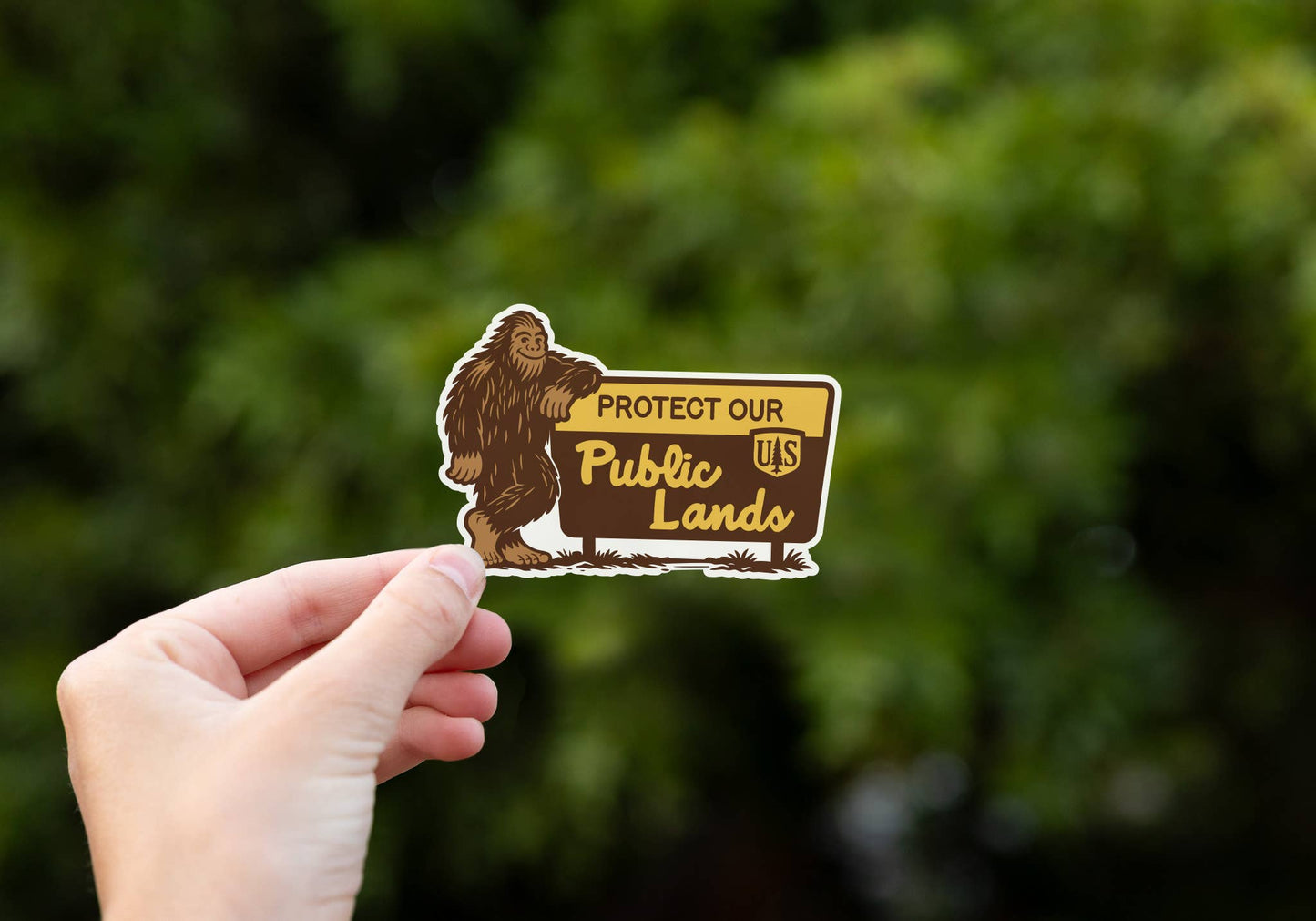 Bigfoot says Protect Our Public Lands Sticker - MST GoodsSquatchy