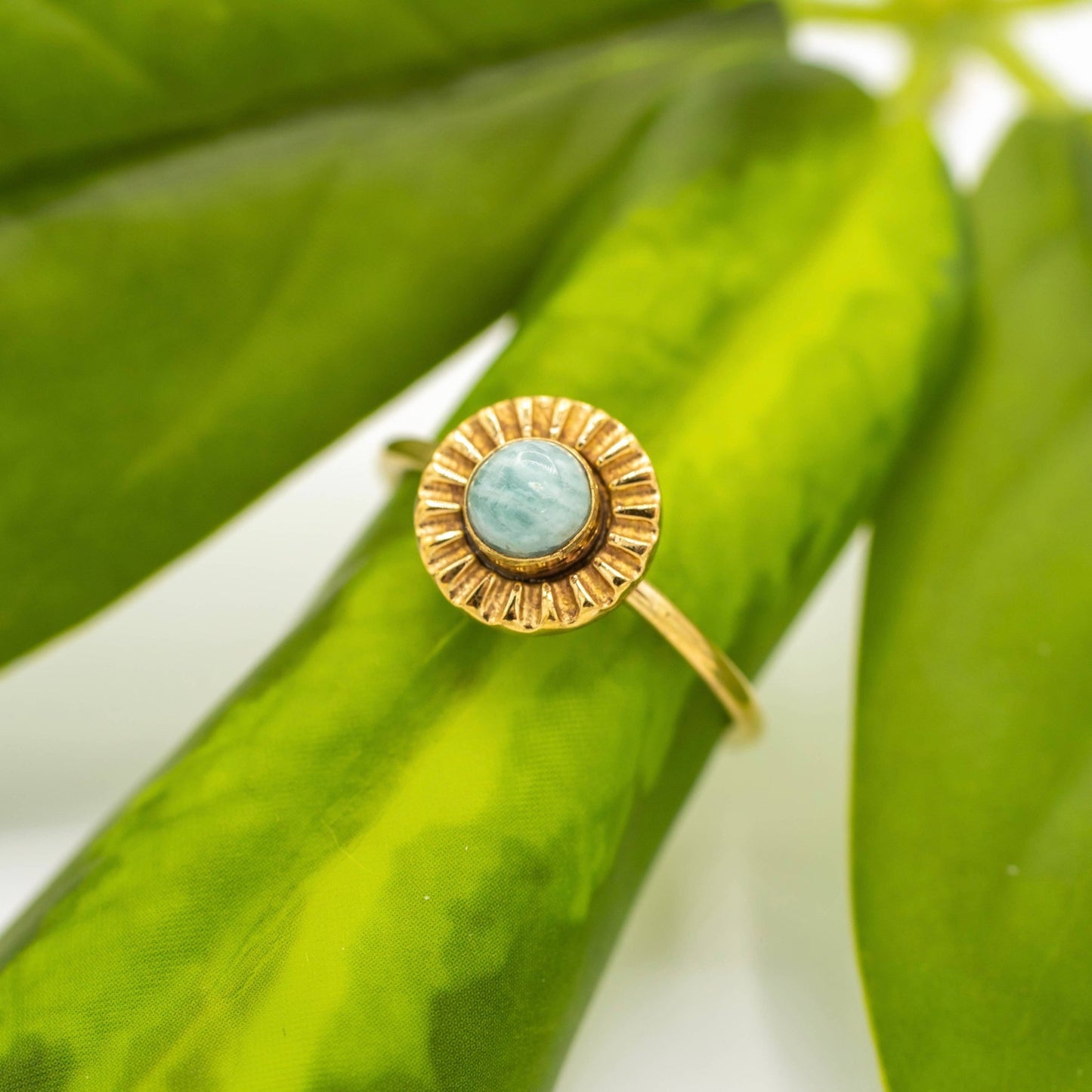 Brass Amazonite Flower Ring - MST GoodsBaizaar