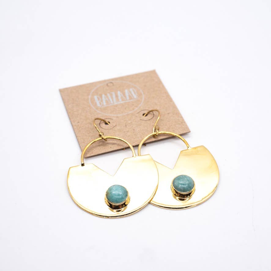 Brass Amazonite Shield Earrings - MST GoodsBaizaar