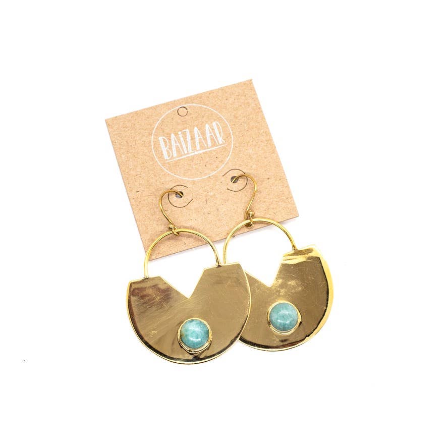 Brass Amazonite Shield Earrings - MST GoodsBaizaar