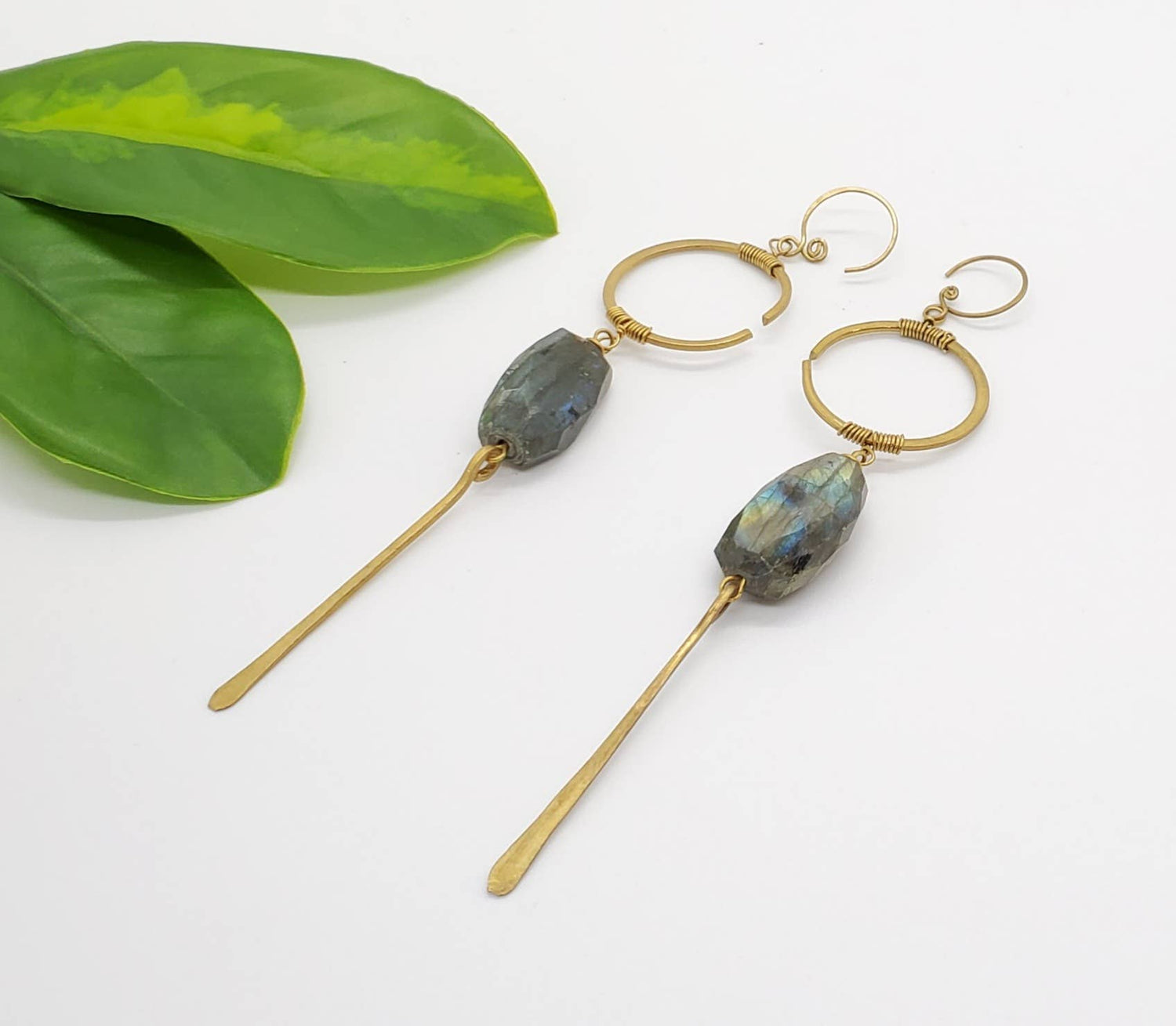 Brass Crescent with Rough Cut Stone Earring - MST GoodsEarringsBaizaar