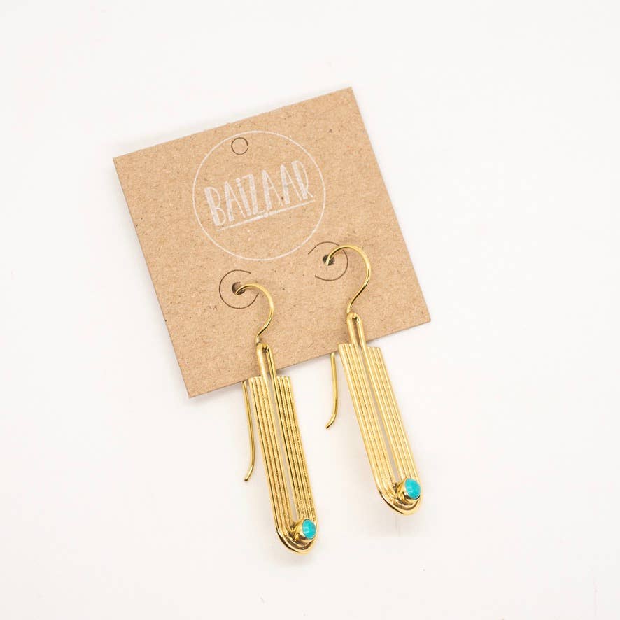 Brass Deco Turquoise Wave Earring - MST GoodsEarringsBaizaar