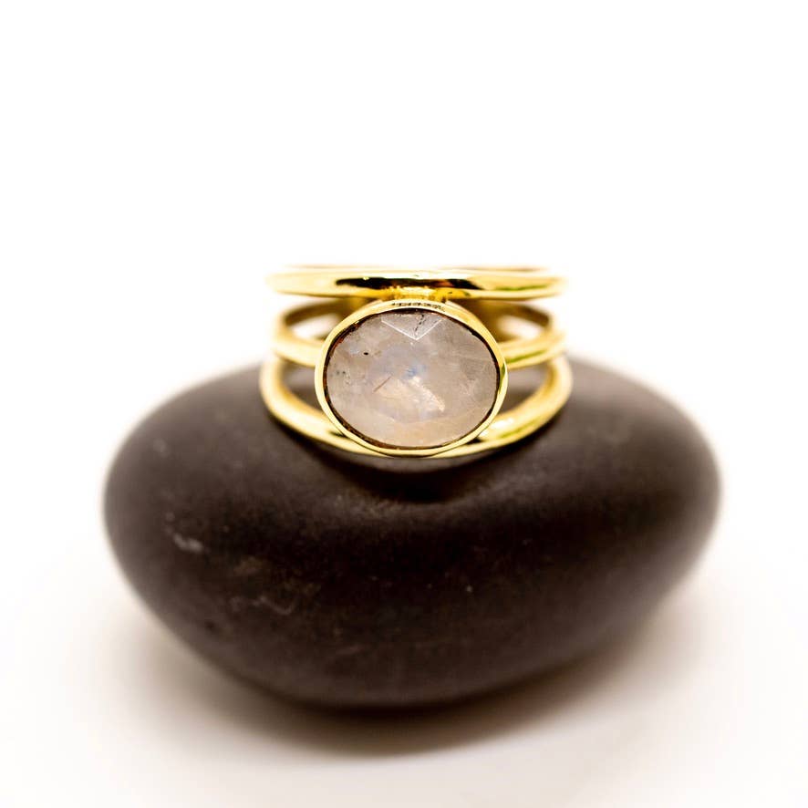 Brass Moonstone Triple Band Ring - MST GoodsBaizaar